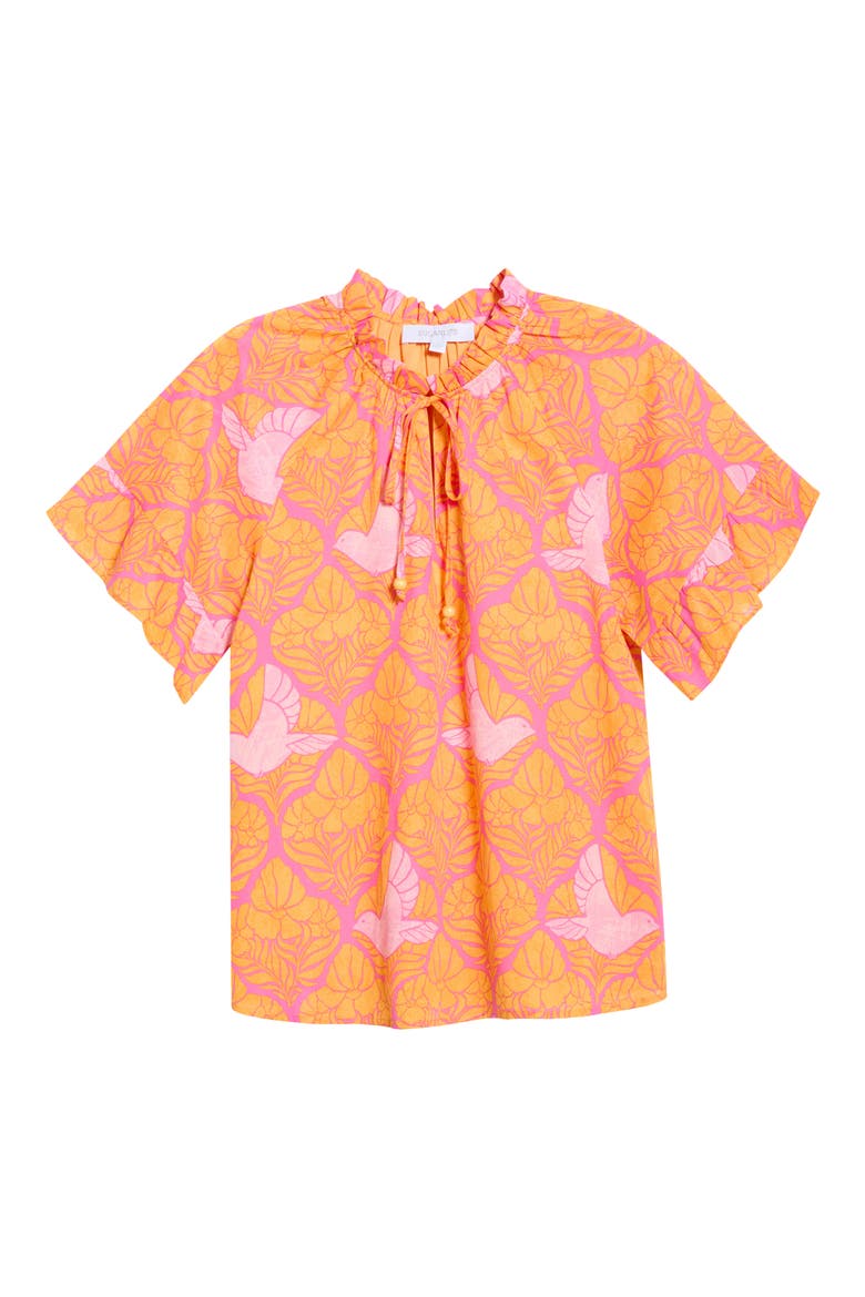 Jaidy Floral Erie Split Neck Cotton Top, Alternate, color, ORANGE-PINKS-MULTI