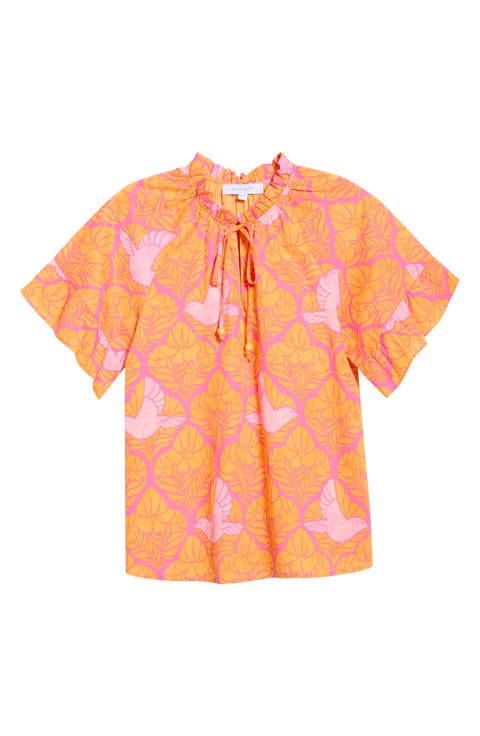 Jaidy Floral Erie Split Neck Cotton Top