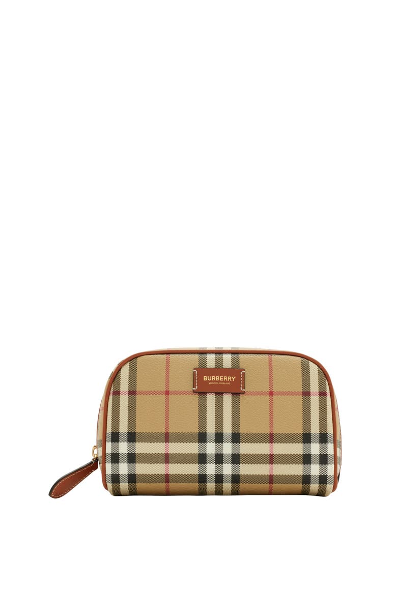Small Check Travel Pouch, Main, color, Archive beige/briar brown