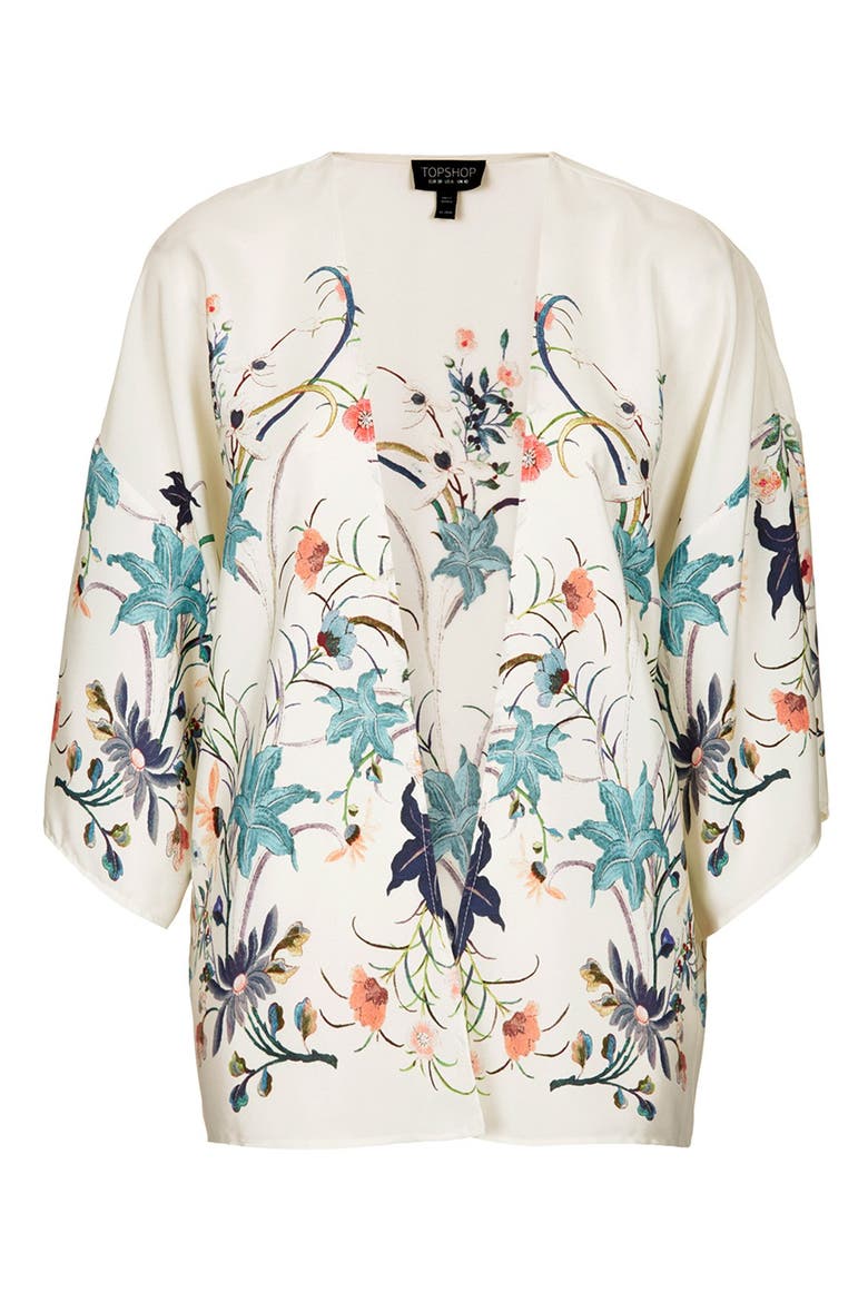Floral Print Kimono Jacket, Alternate, color, CREAM