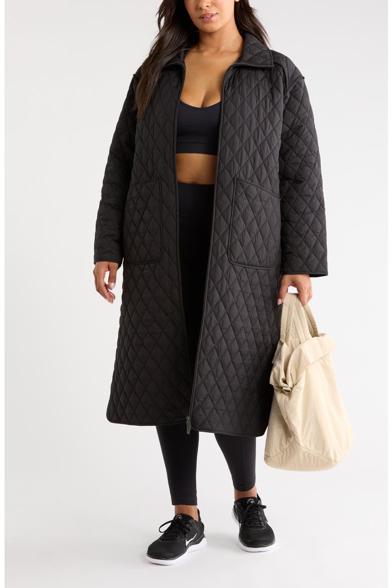 Diamond Quilted Longline Jacket, Alternate, color, BLACK