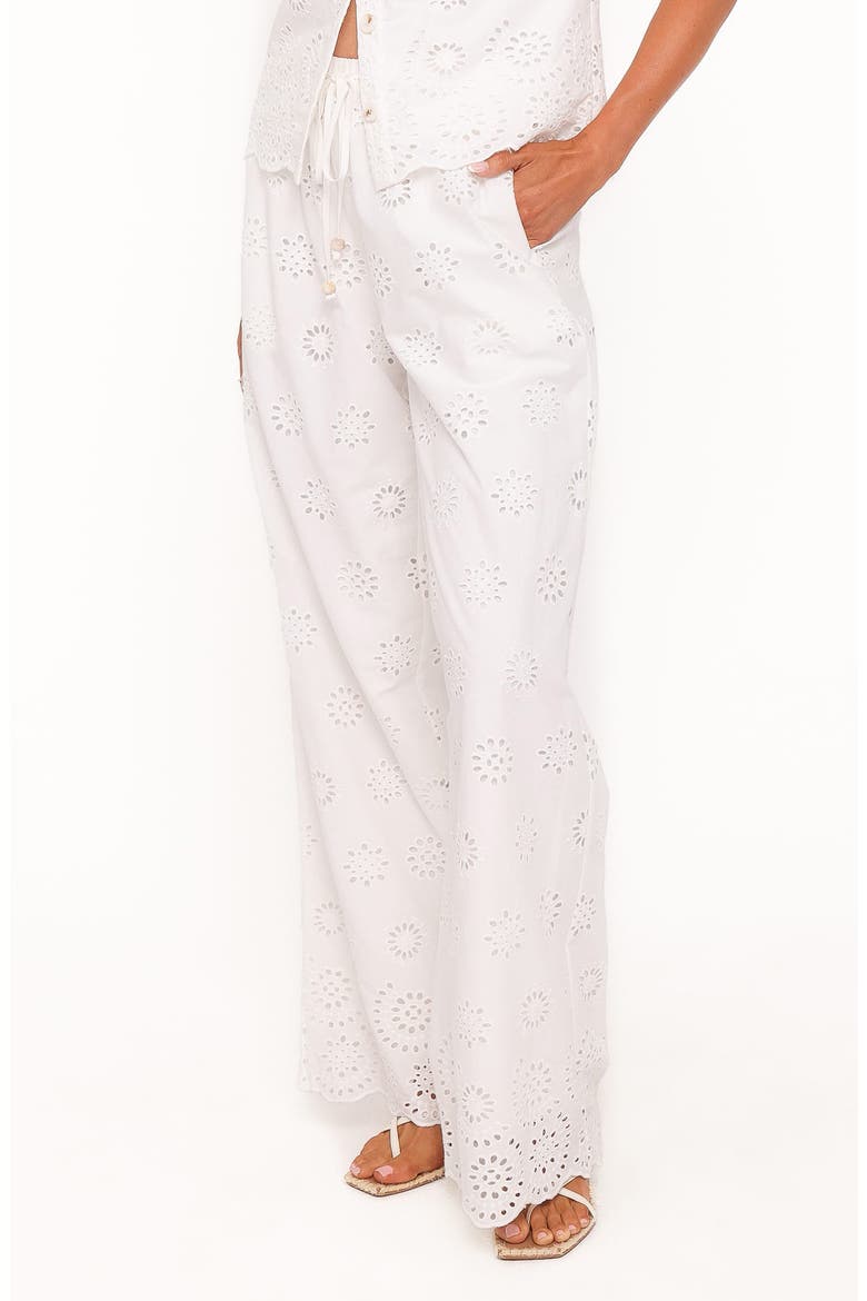 Wren Eyelet Wide Leg Cotton Drawstring Pants, Alternate, color, WHITE BRODERIE