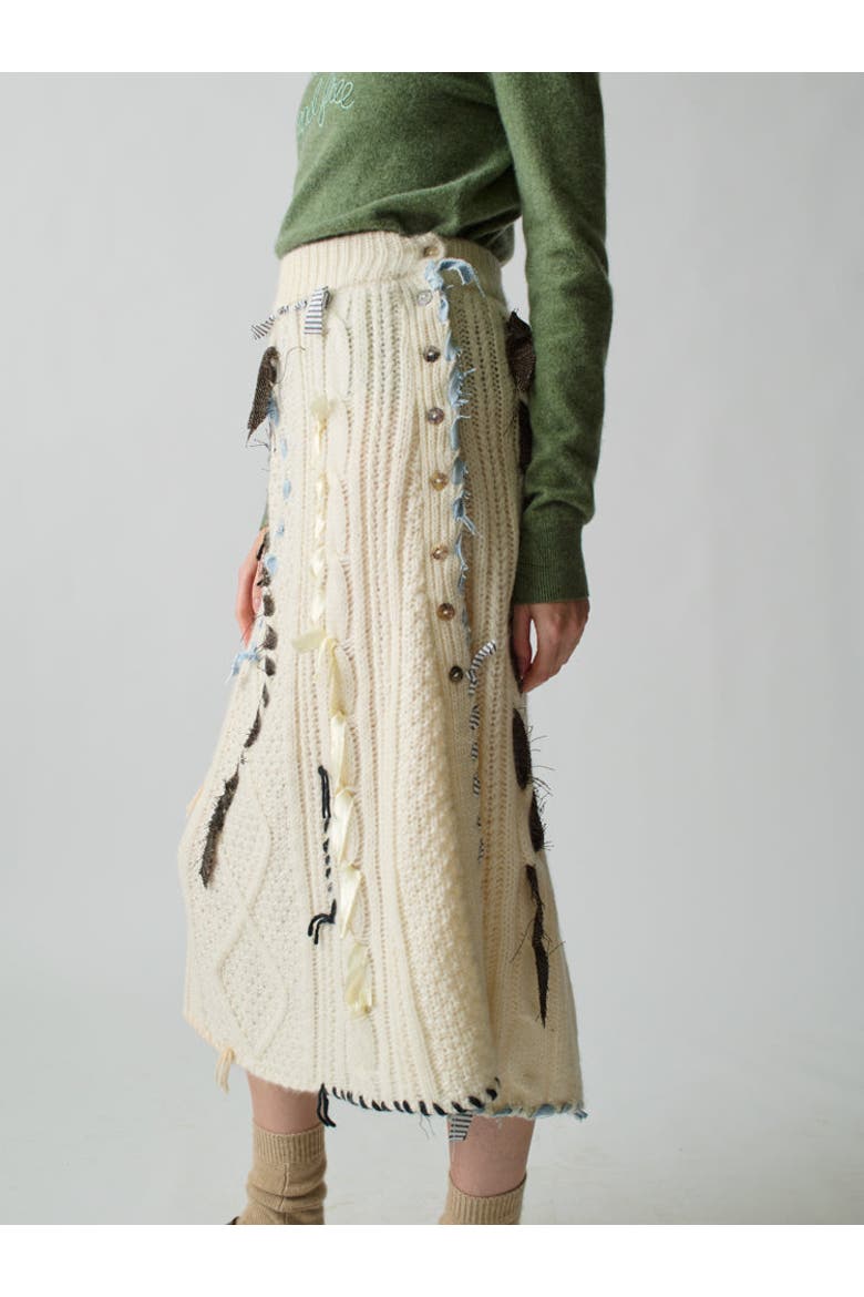 Jade Embellished Cable Knit Skirt, Main, color, Ivory