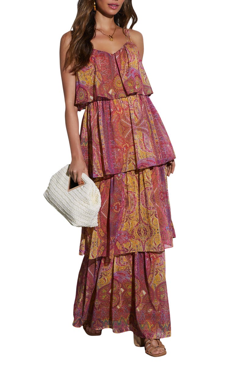 VICI Collection Phoebe Paisley Tiered Chiffon Maxi Dress, Main, color, 
