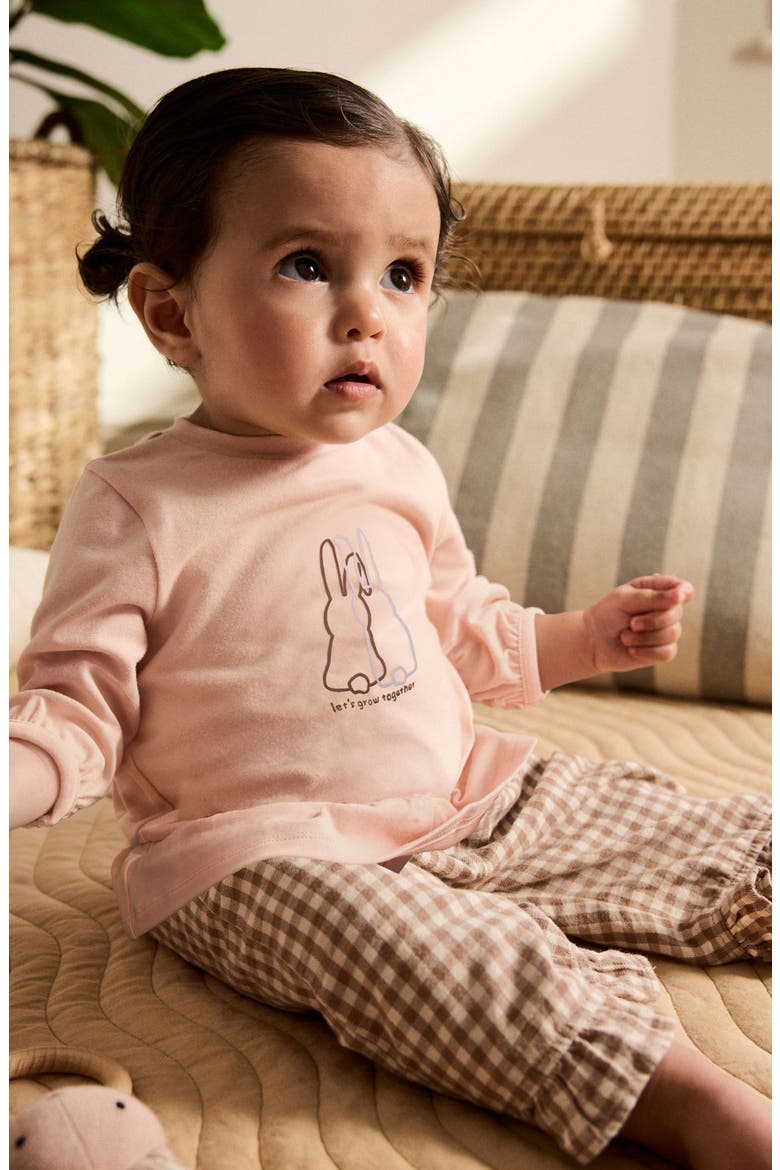 Bunny Graphic Top & Gingham Pants Set, Alternate, color, PINK