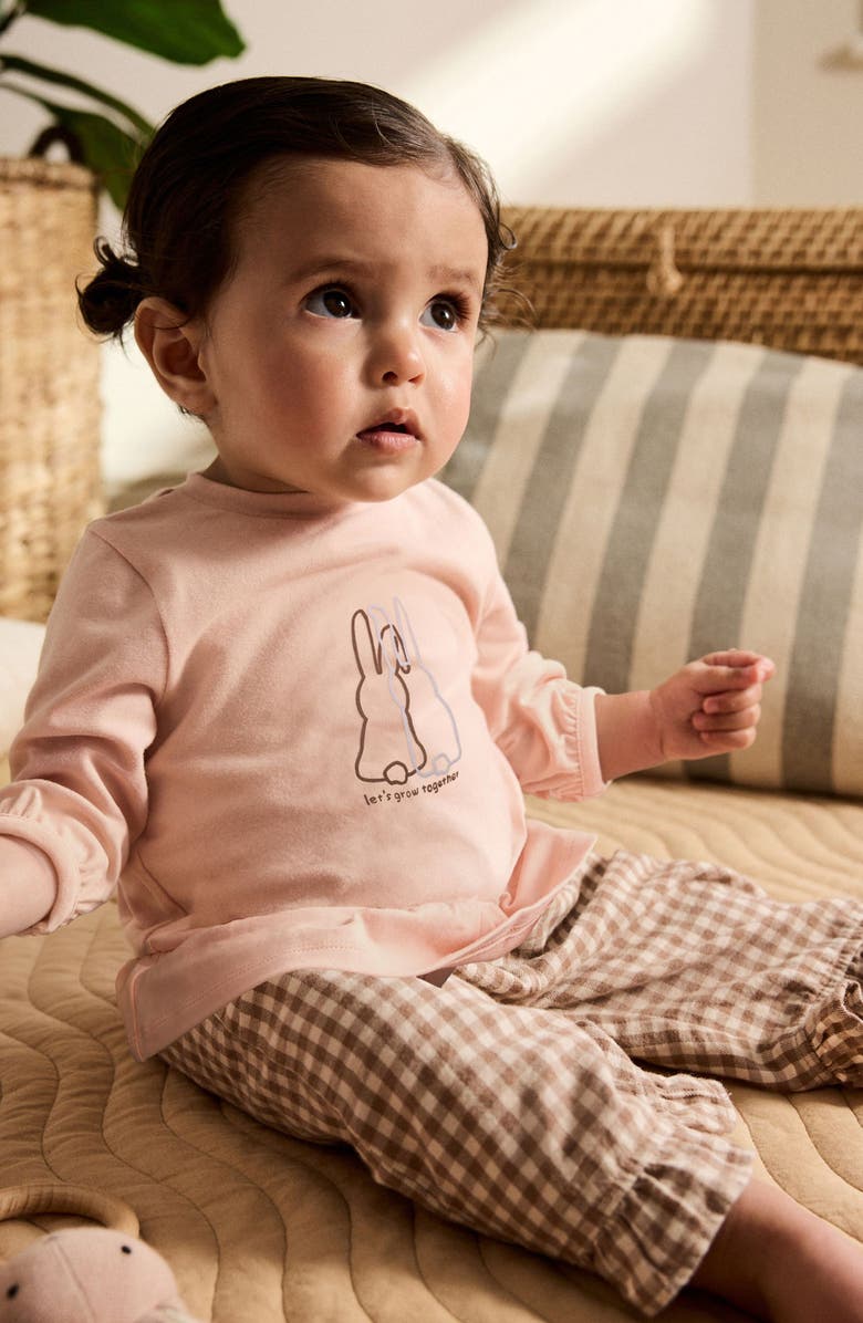 NEXT Bunny Graphic Top & Gingham Pants Set, Alternate, color, Pink