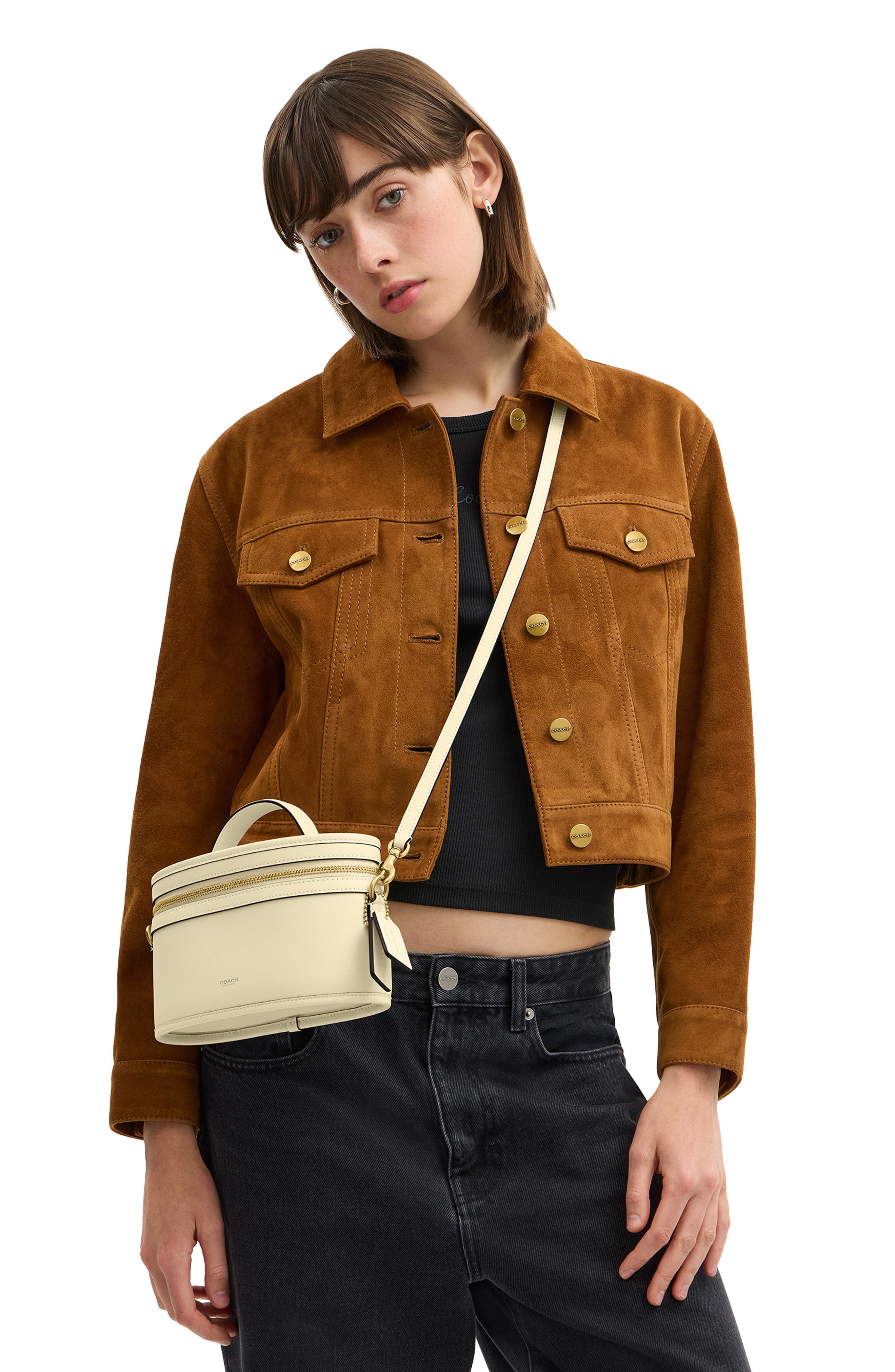 COACH Trail Leather Crossbody Bag, Alternate, color, Chalk