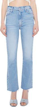 MOTHER The Hustler Frayed High Waist Ankle Bootcut Jeans