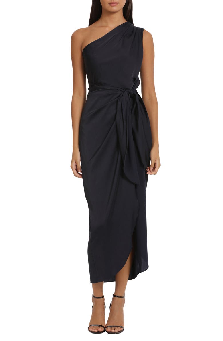 Donna Morgan Draped Skirt One-Shoulder Dress, Main, color, Twilight Navy