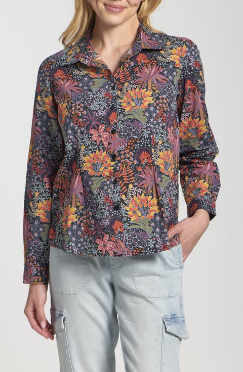 Print Poplin Button-Up Shirt