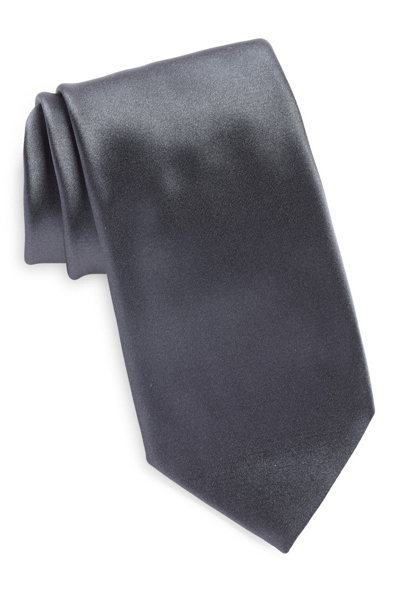 Silk Satin Tie, Main, color, GREY