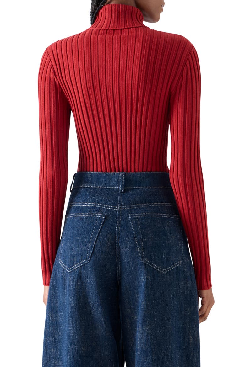 Merino Wool Reverse Rib Turtleneck Sweater, Alternate, color, RUSTY RED