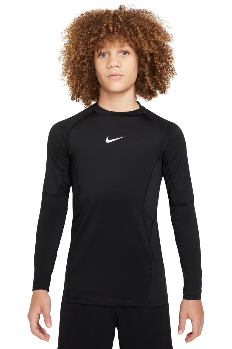 Kids' Pro Dri-FIT Long Sleeve Top, Main, color, BLACK/ WHITE