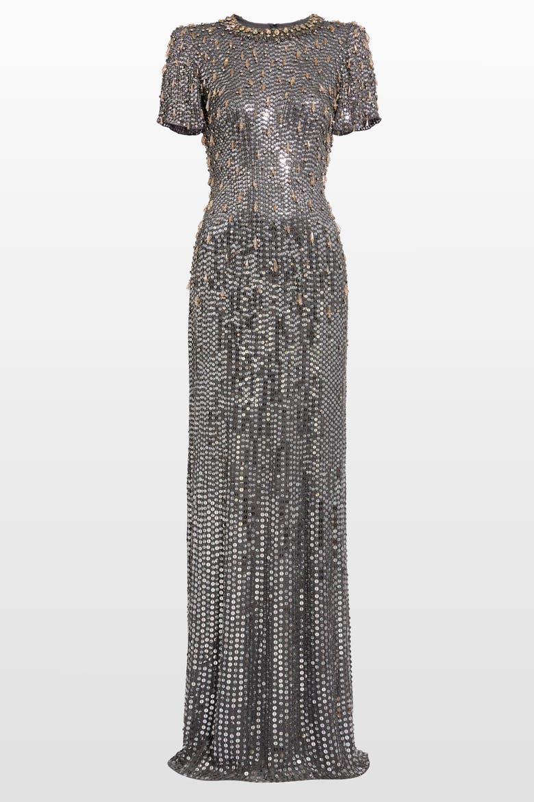 Serenity Sequin-Embellished Gown, Main, color, Shadow Grey