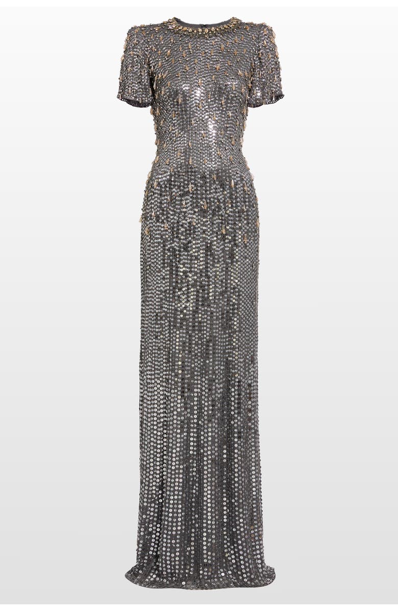 Jenny Packham Serenity Sequin-Embellished Gown, Main, color, Shadow Grey