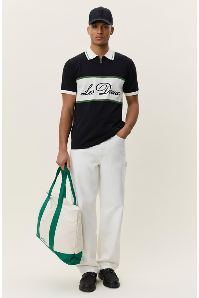 Colorblock Cotton Zip Polo, Alternate, color, TAP SHOE BLACK