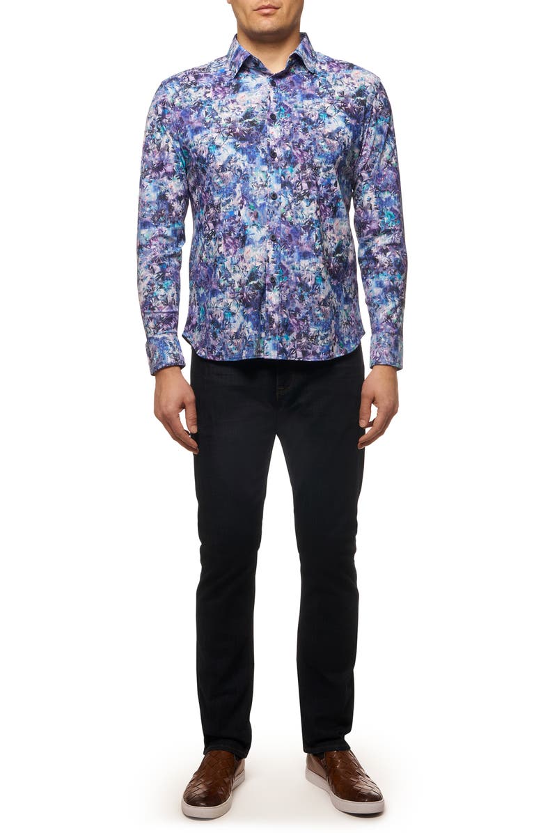 Robert Graham Mensa Print Performance Button-Up Shirt, Alternate, color,