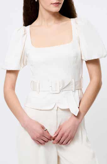 Belted Puff Sleeve Sateen Top