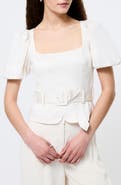 French Connection Belted Puff Sleeve Sateen Top