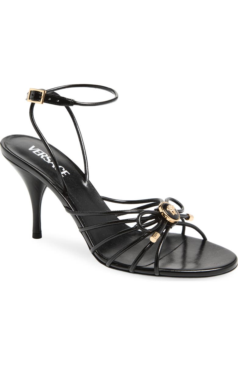 Versace Opera Bow Strappy Ankle Strap Sandal, Main, color, Black-Versace Gold
