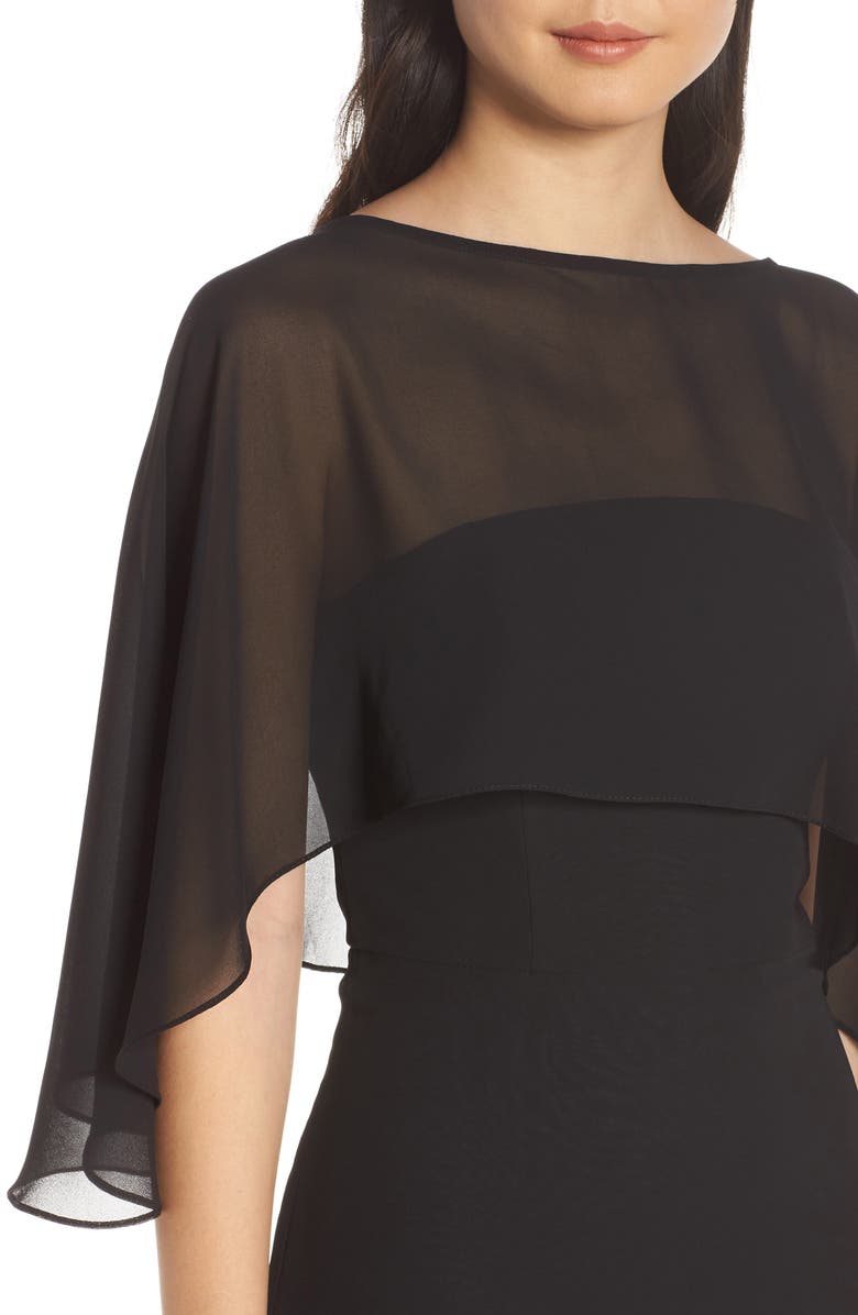 Hayley Paige Occasions Strapless Chiffon Evening Dress with Cape, Alternate, color, 