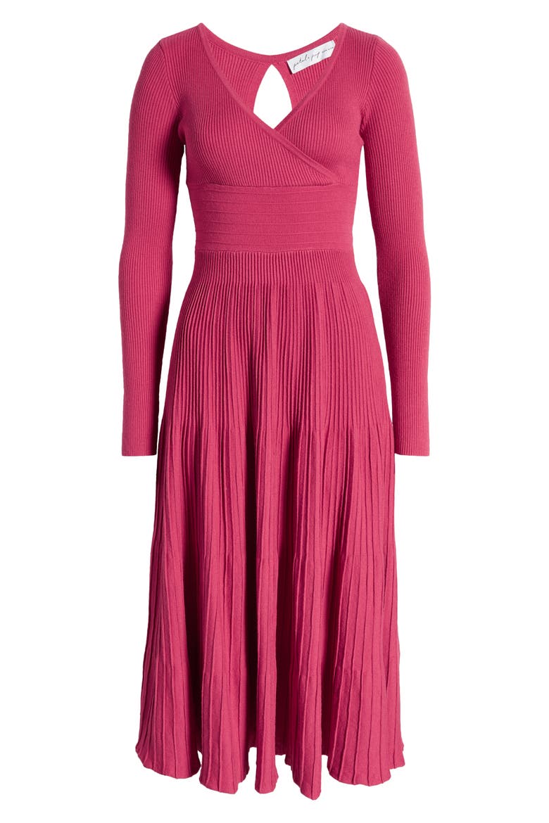 Violette Long Sleeve Midi Dress, Alternate, color, BERRY