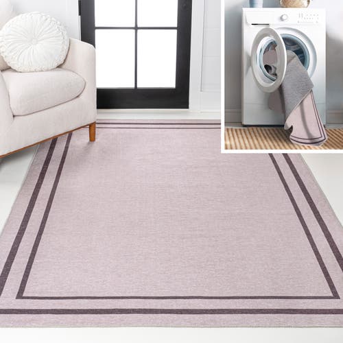 JONATHAN Y Sloane Classic 2-Stripe Border Washable Area Rug in Light Purple/dark Purple 
