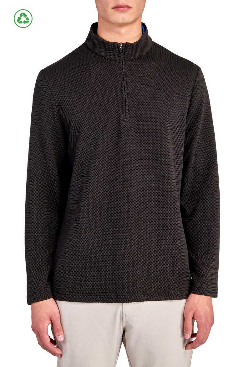 Regular Fit Solid Waffle Knit Recycled Performance Quarter Zip, Main, color, BLACK