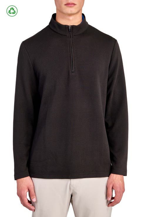 Regular Fit Solid Waffle Knit Recycled Performance Quarter Zip