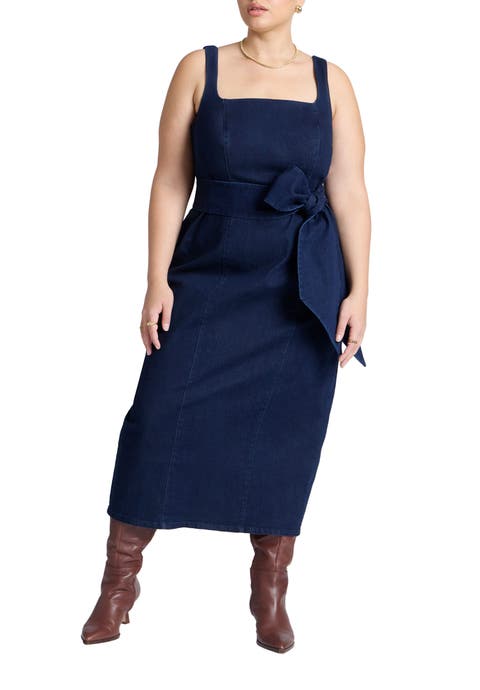 Tie Detail Denim Midi Dress