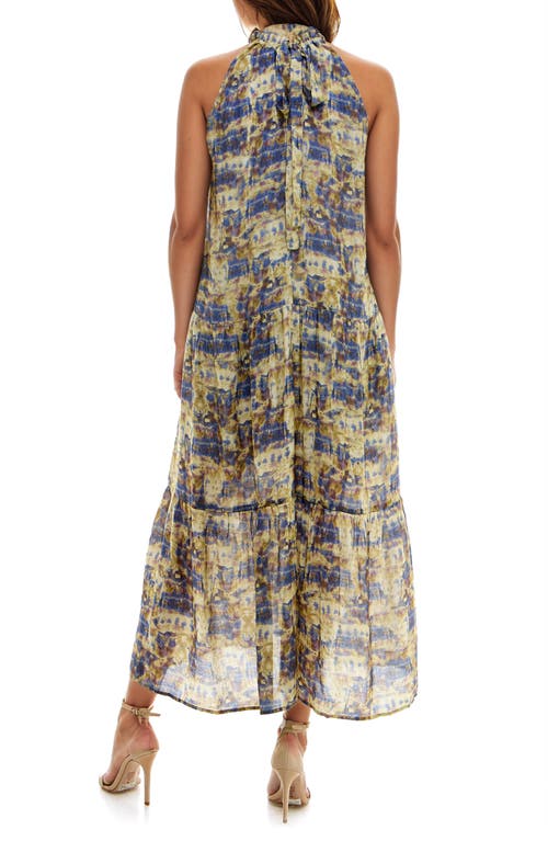 Socialite Abstract Print Sleeveless Maxi Dress In Blue/tan