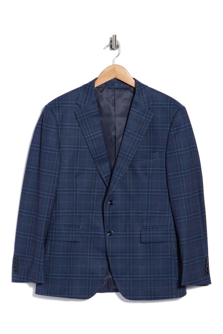 Plaid Stretch Knit Sport Coat, Main, color, NAVY