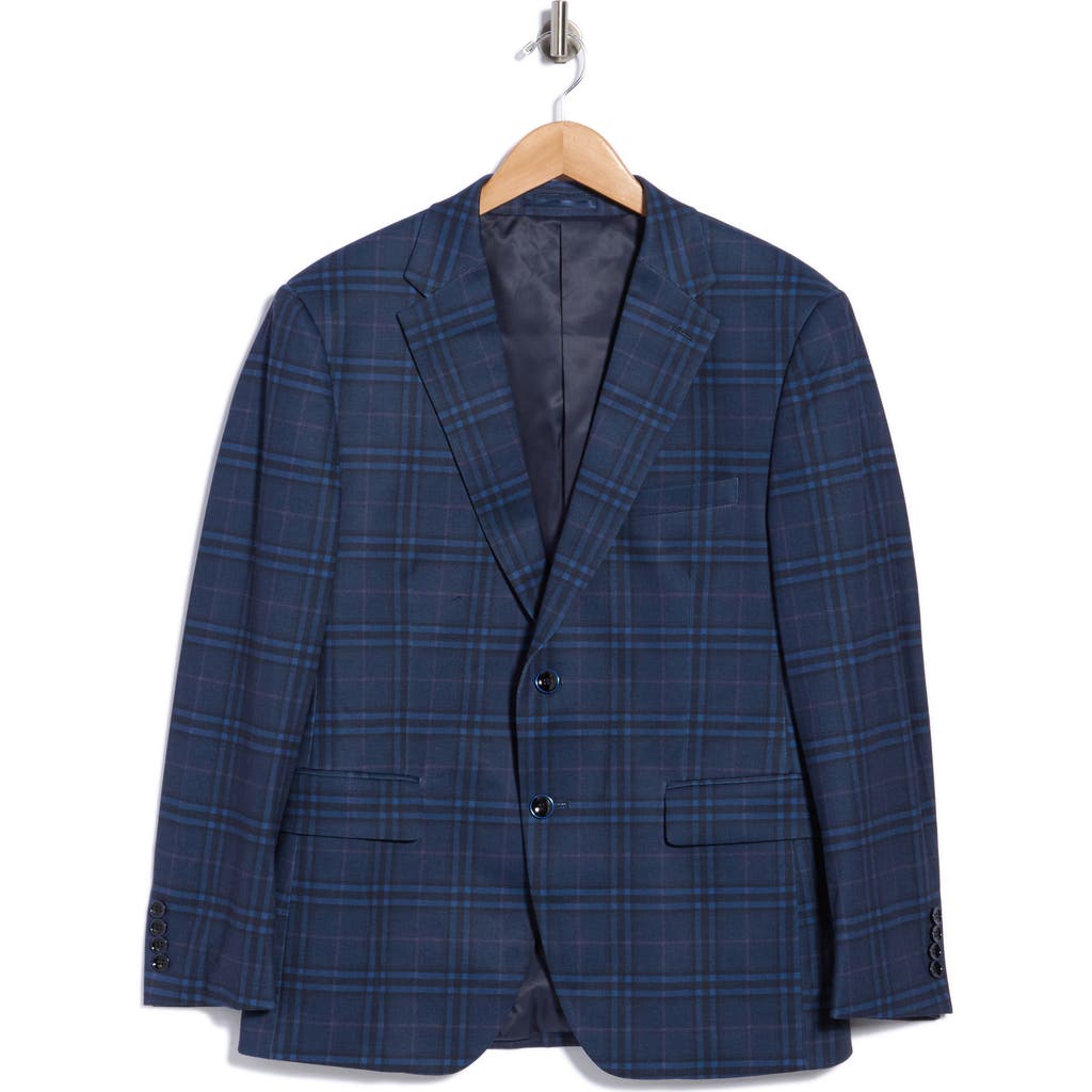 Duchamp Plaid Stretch Knit Sport Coat In Navy