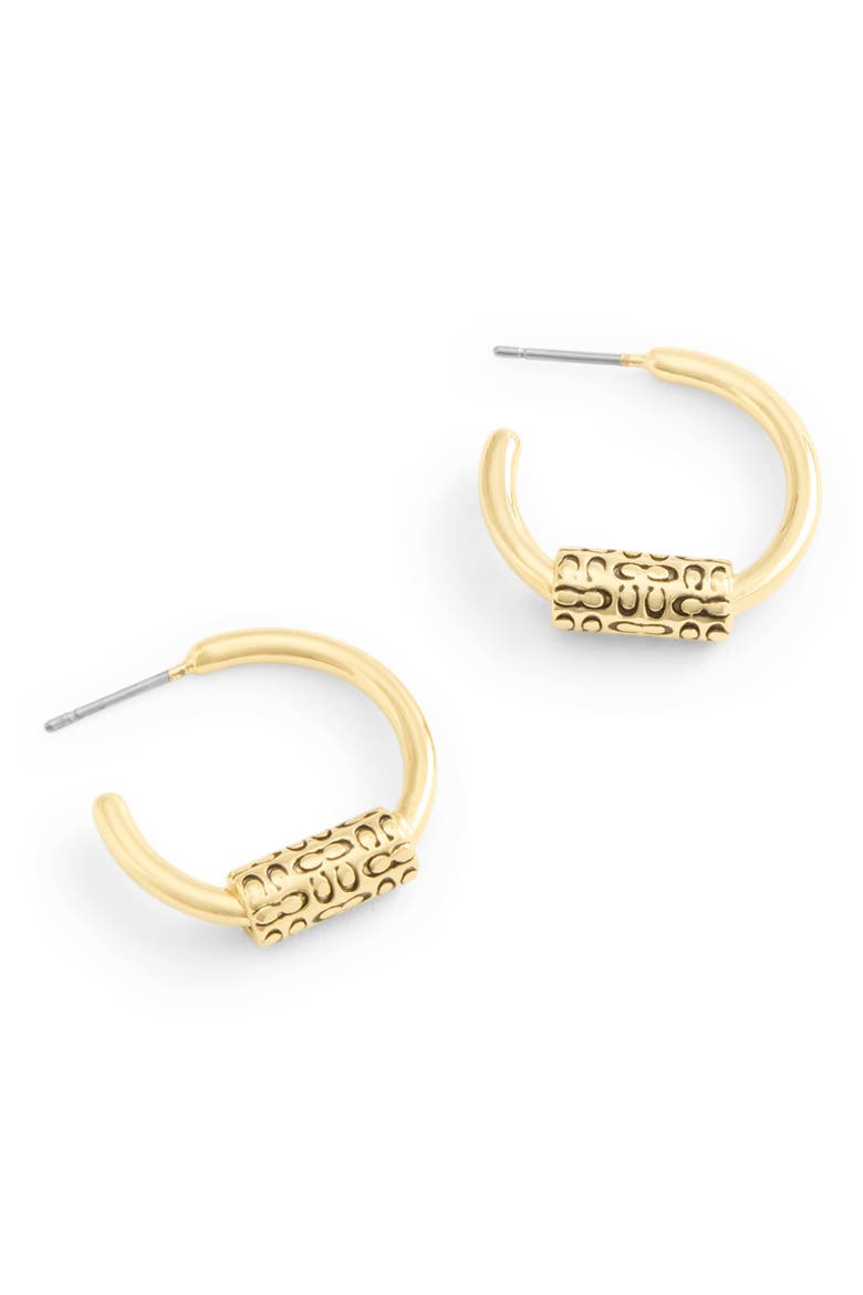 Logo Bead Huggie Earrings, Alternate, color, SHINY GOLD