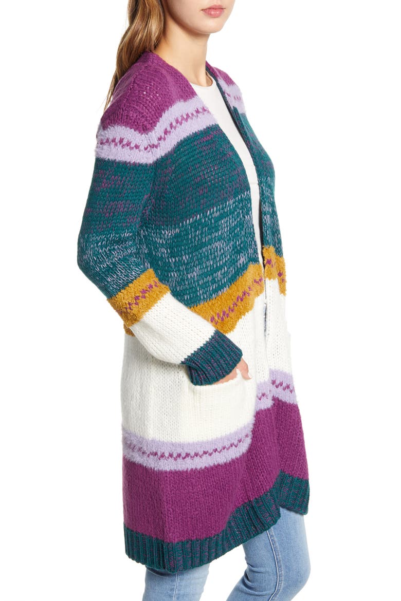 Stripe Long Cardigan, Alternate, color, PURPLE MULTI STRIPE