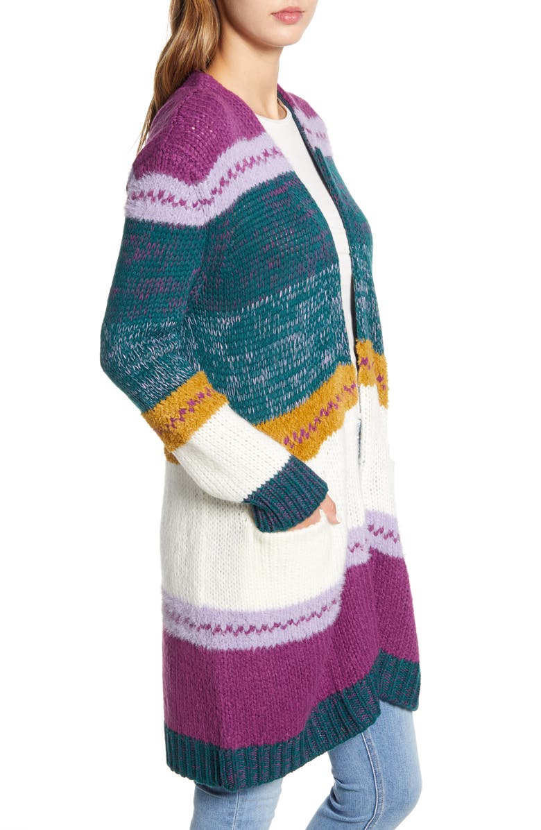 Caslon<sup>®</sup> Stripe Long Cardigan, Alternate, color, 