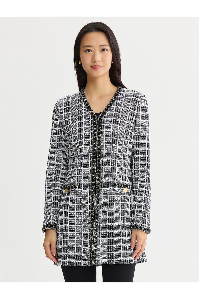 Heritage Velvet Ribbon Trim Plaid Knit Jacket, Main, color, Black/White