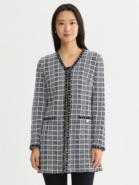Heritage Velvet Ribbon Trim Plaid Knit Jacket
