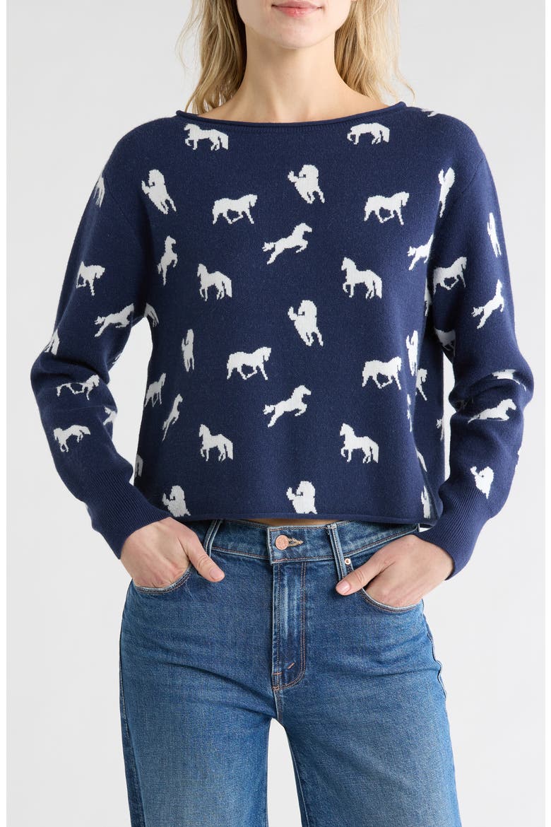 Horse Crop Pullover Sweater, Main, color, NAVY