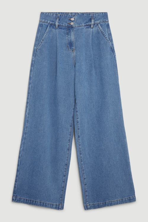 Karen Millen Petite Denim Wide Leg Pants In Blue