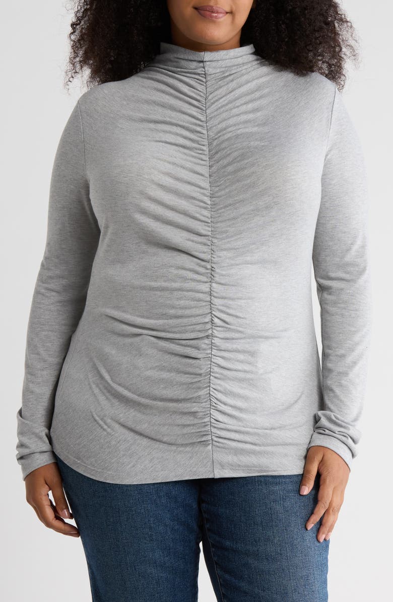 Renee C Mock Neck Ruched Knit Top, Main, color, Heather Grey
