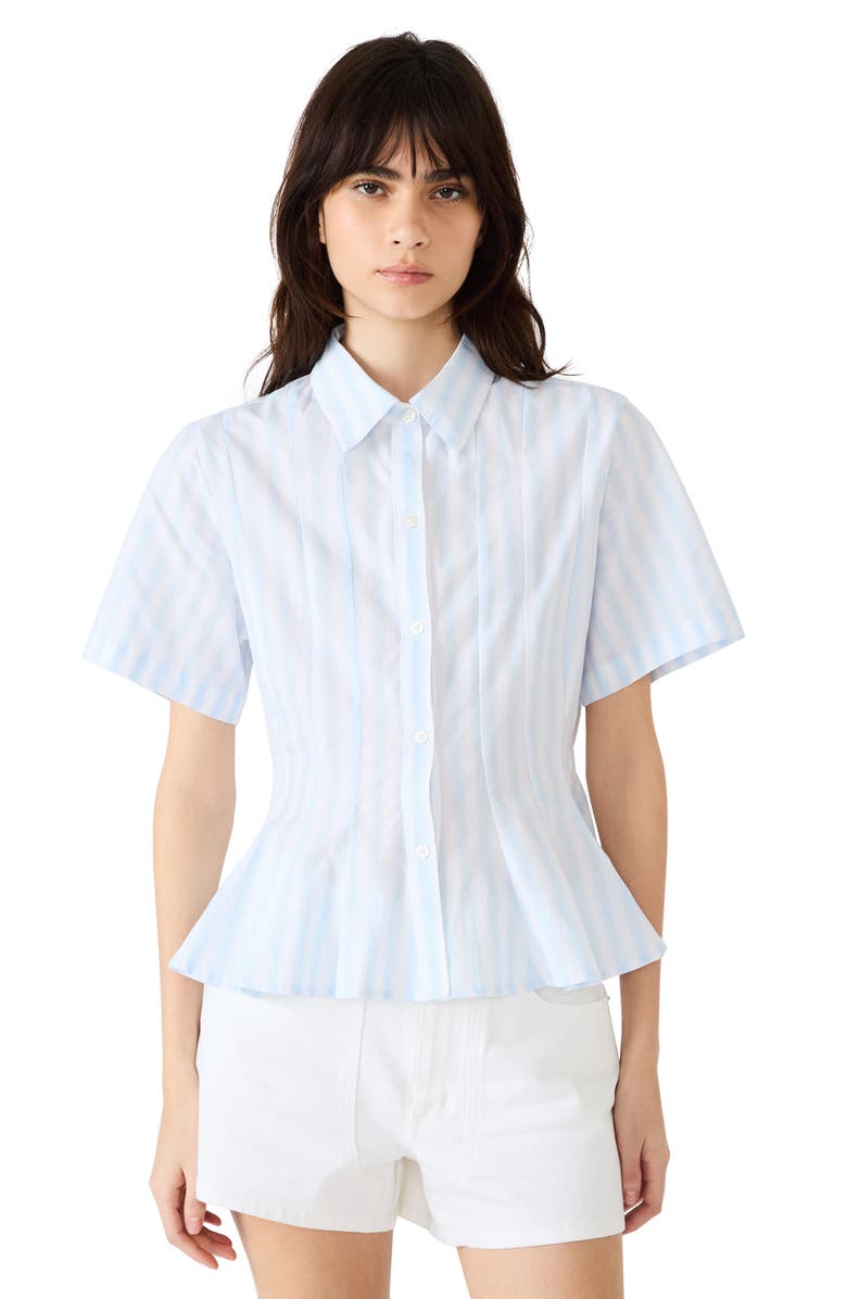 Steve Madden Porter Peplum Shirt, Alternate, color, Blue Multi Stripe