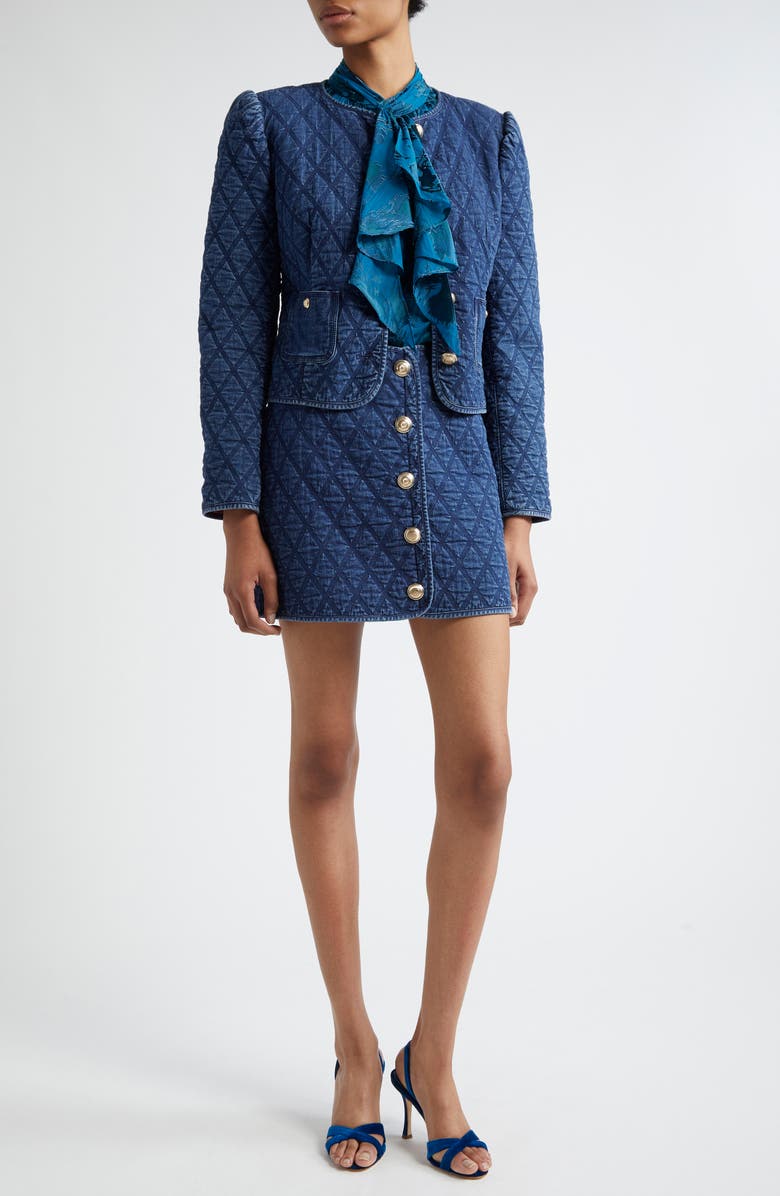 Cinq à Sept Gretchen Diamond Stitch Denim Miniskirt, Alternate, color, Medium Wash