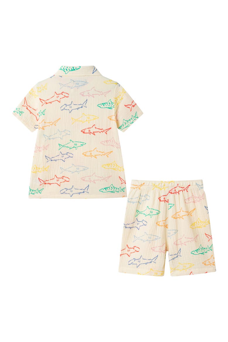 Kids' Printed Cotton Gauze Button-Up Shirt & Shorts Set, Alternate, color, WHA