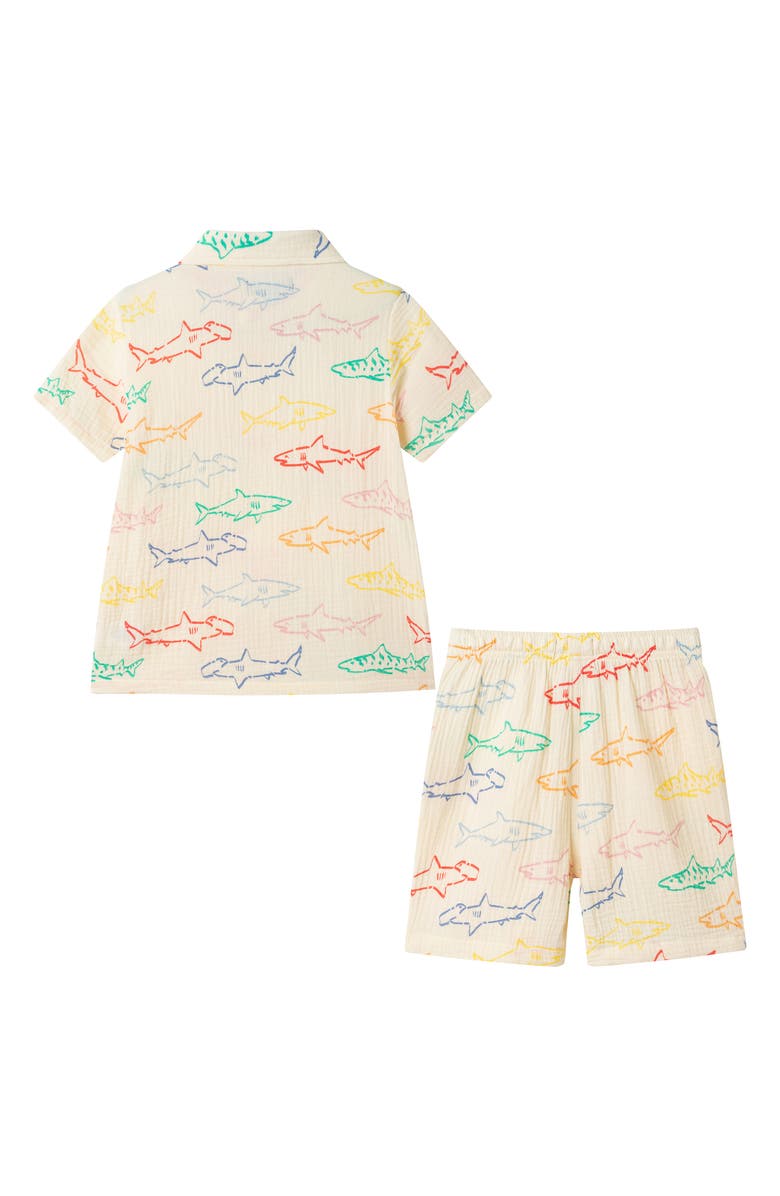 Andy & Evan Kids' Printed Cotton Gauze Button-Up Shirt & Shorts Set, Alternate, color, Wha
