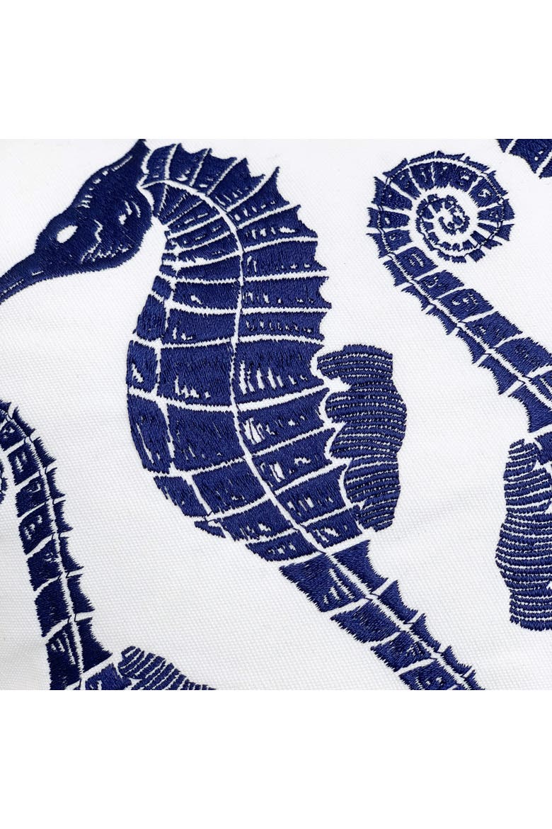 Indigo Series Seahorse Pattern Embroidered Indoor/Outdoor Accent Throw Pillow, Alternate, color, Blue