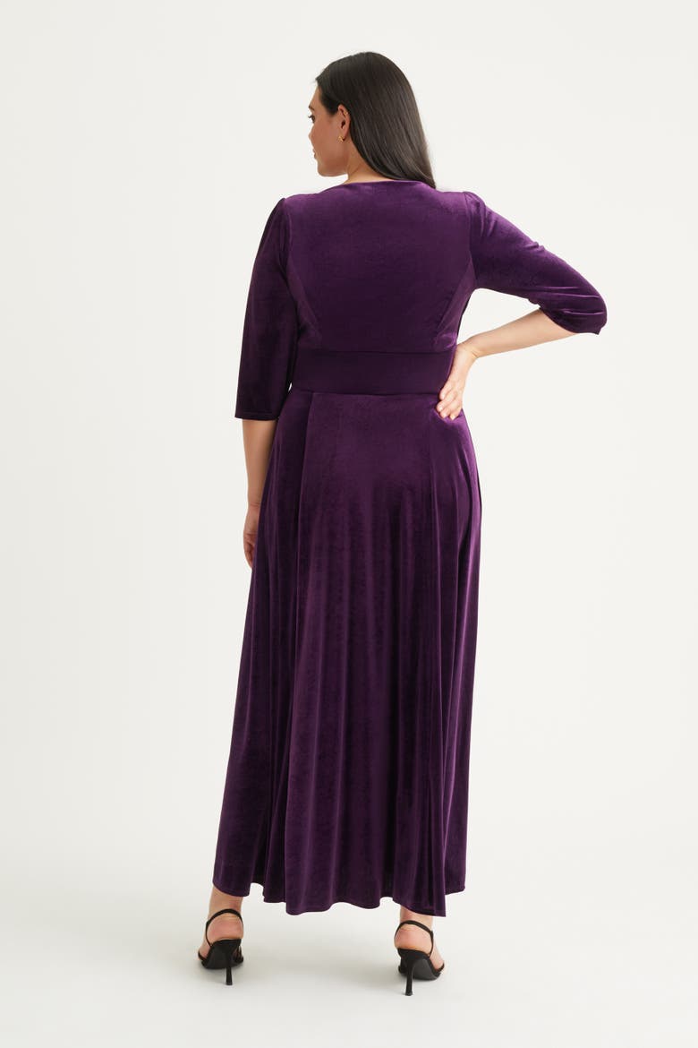 Verity Velvet 3/4 Sleeve Maxi Dress, Alternate, color, Purple