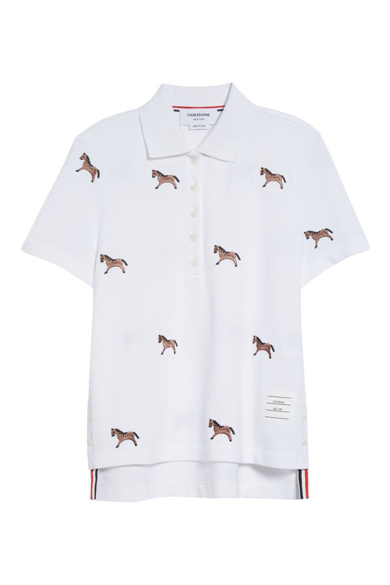 Horse Embroidered Half Drop Short Sleeve Polo, Alternate, color, WHITE