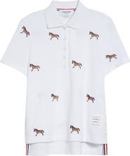 Thom Browne Horse Embroidered Half Drop Short Sleeve Polo