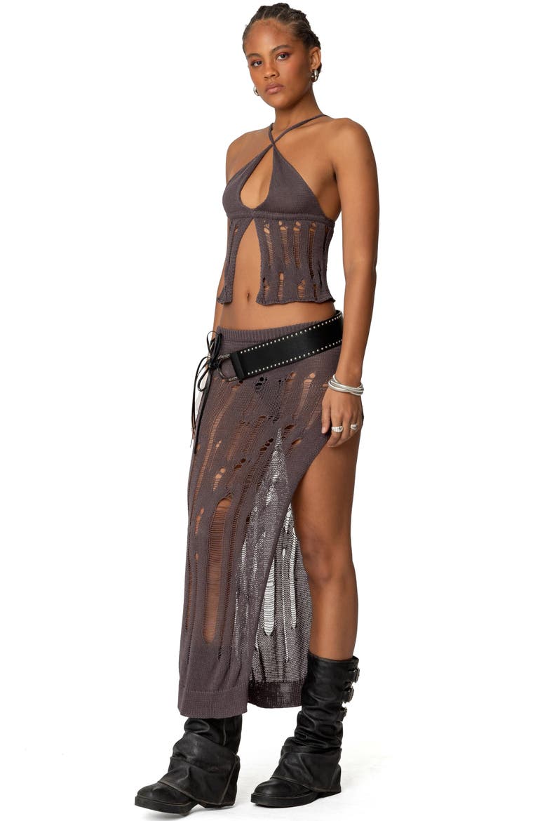 Jaynie Distressed Flyaway Camisole Sweater, Alternate, color, BROWN